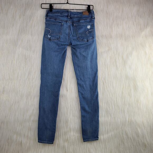American Eagle Outfitters Jegging Distressed Skinny Jeans Med Wash Stretch Sz 2 - Picture 4 of 7